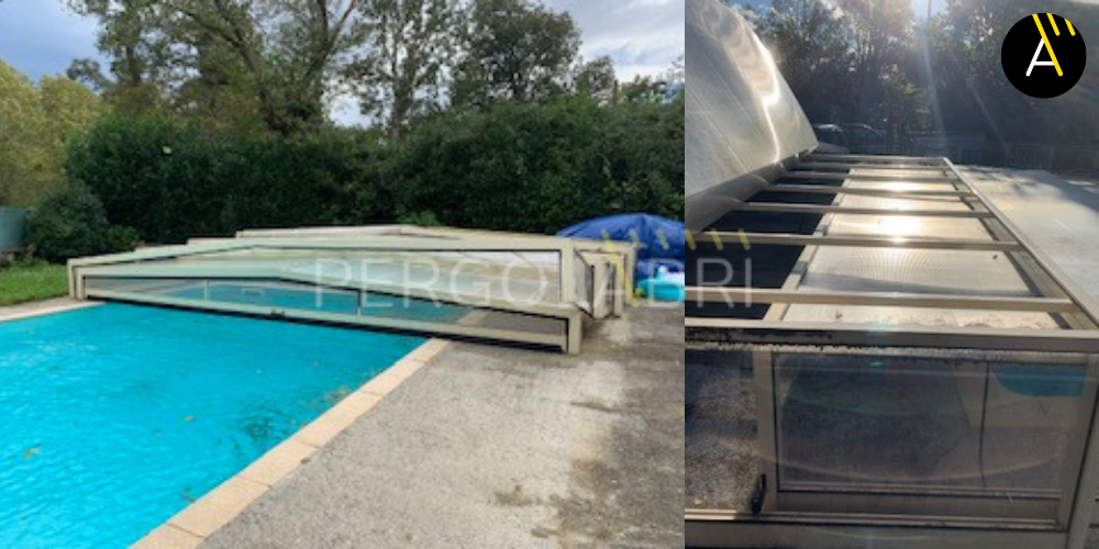 abri de piscine endommagé par les intempéries