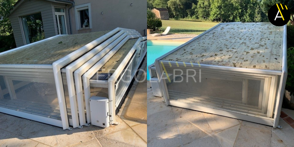 rénovation complète de la toiture d'un abri de piscine de la marque EUREKA