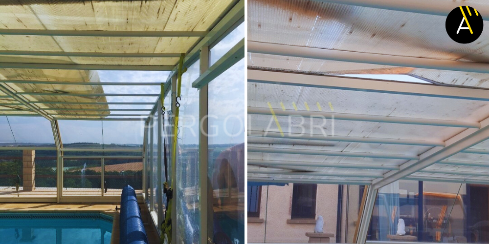 Pergolabri - toiture abri de piscine arrachée par le vent